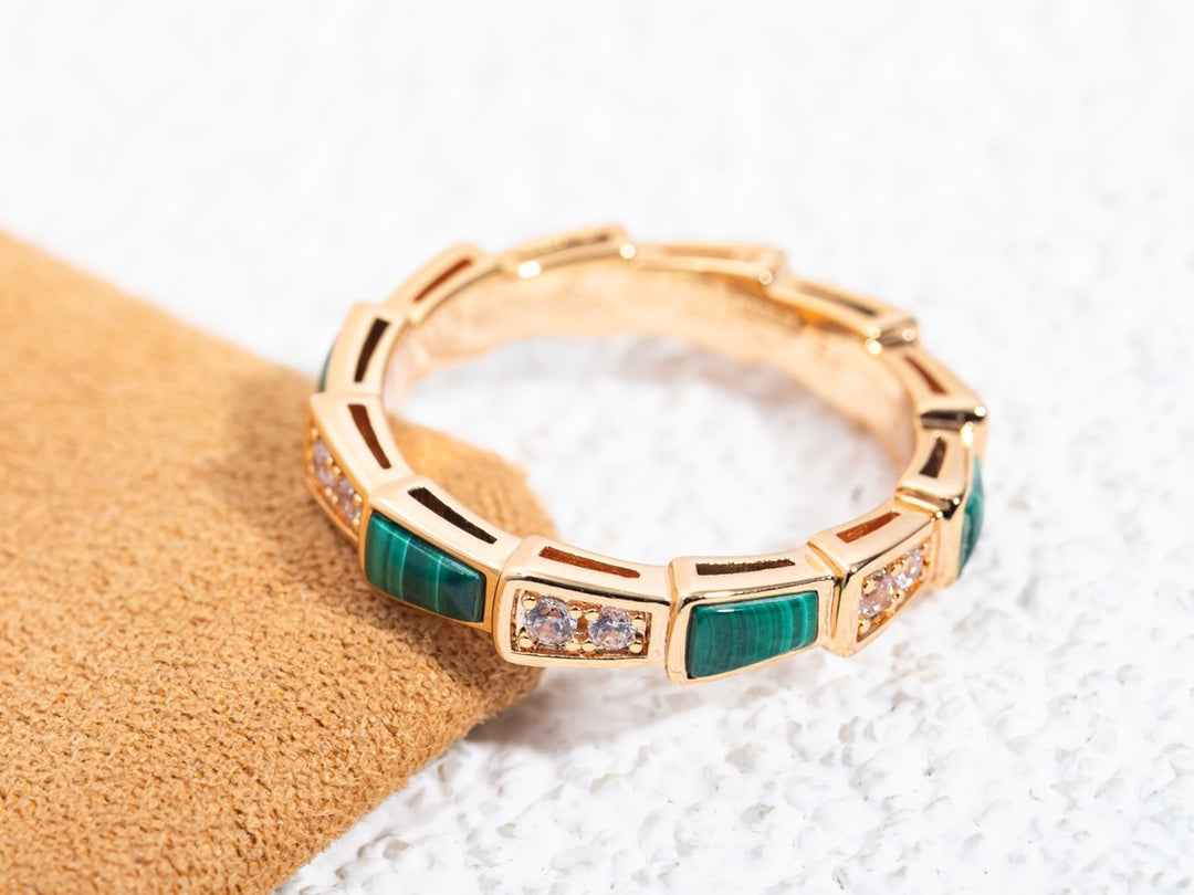 [Blar]SERPENTI RING PINK GOLD MALACHITE DIAMOND 3MM