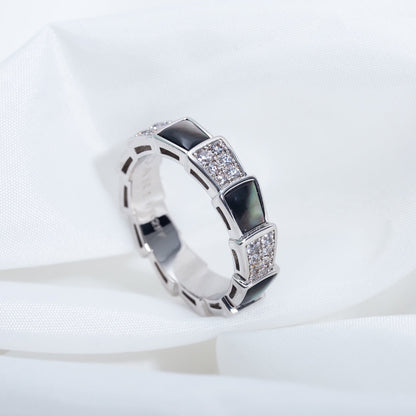 [Blar]SERPENTI RING SILVER DIAMOND BLACK MOP 4MM