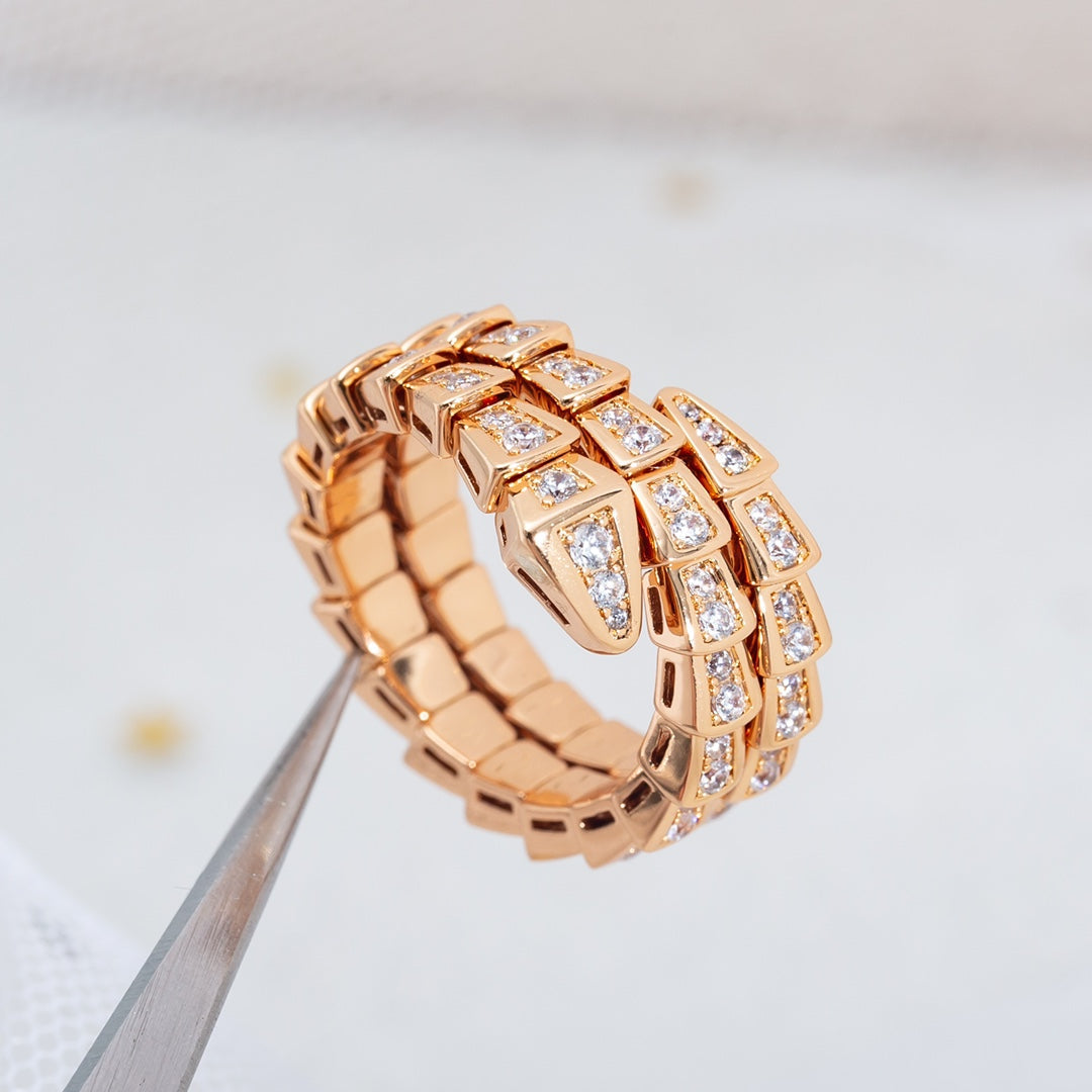 [Blar]SERPENTI RING PINK GOLD DIAMOND DOUBLE ROW