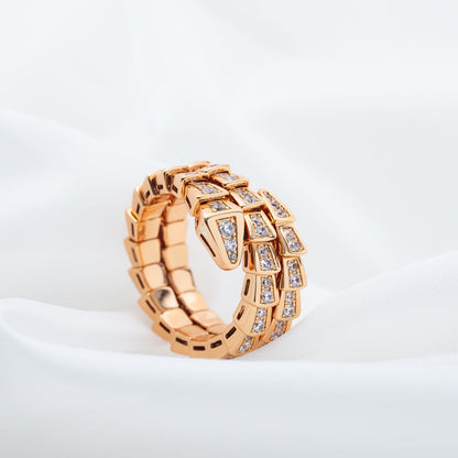 [Blar]SERPENTI RING PINK GOLD DIAMOND DOUBLE ROW