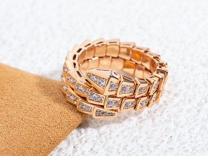 [Blar]SERPENTI RING PINK GOLD DIAMOND DOUBLE ROW