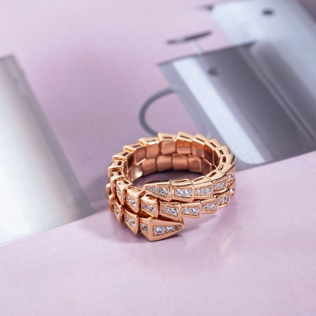 [Blar]SERPENTI RING PINK GOLD DIAMOND DOUBLE ROW