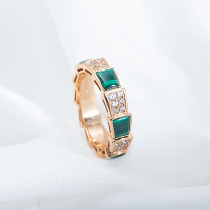 [Blar]SERPENTI RING PINK GOLD MALACHITE DIAMOND PAVED 4MM