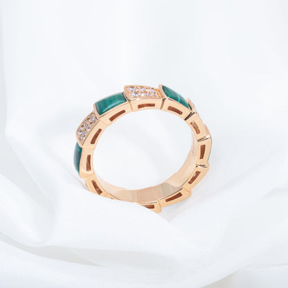 [Blar]SERPENTI RING PINK GOLD MALACHITE DIAMOND PAVED 4MM