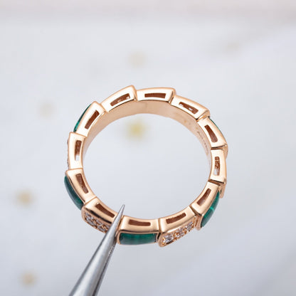 [Blar]SERPENTI RING PINK GOLD MALACHITE DIAMOND PAVED 4MM