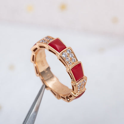 [Blar]SERPENTI RING PINK GOLD CARNELIAN DIAMOND PAVED 4MM