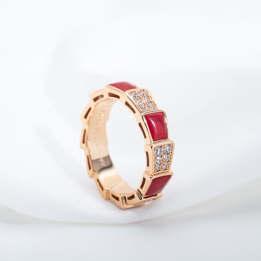 [Blar]SERPENTI RING PINK GOLD CARNELIAN DIAMOND PAVED 4MM