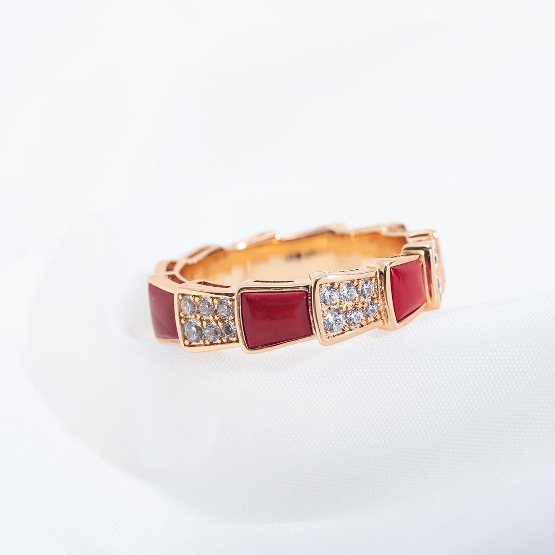 [Blar]SERPENTI RING PINK GOLD CARNELIAN DIAMOND PAVED 4MM