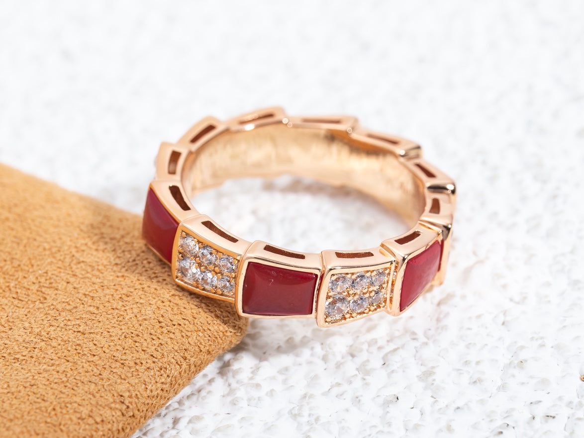 [Blar]SERPENTI RING PINK GOLD CARNELIAN DIAMOND PAVED 4MM