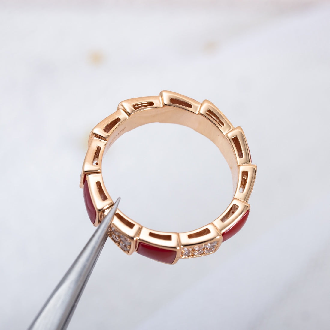 [Blar]SERPENTI RING PINK GOLD CARNELIAN DIAMOND PAVED 4MM