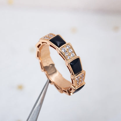 [Blar]SERPENTI RING PINK GOLD BLACK MOP DIAMOND PAVED 4MM