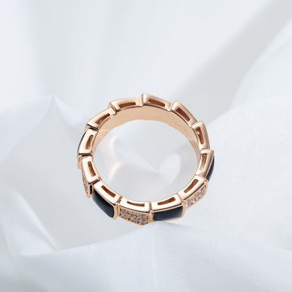 [Blar]SERPENTI RING PINK GOLD BLACK MOP DIAMOND PAVED 4MM