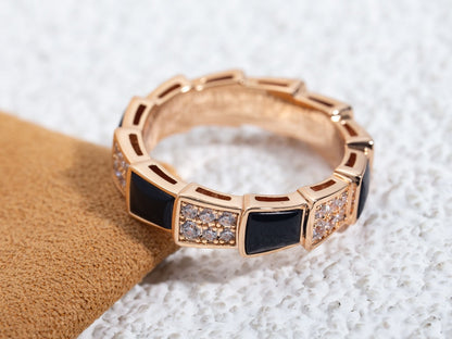 [Blar]SERPENTI RING PINK GOLD BLACK MOP DIAMOND PAVED 4MM