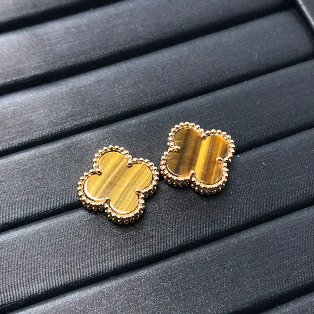 [VCA]CLOVER MEDIUM 1 MOTIFS TIGER EYE EARRINGS