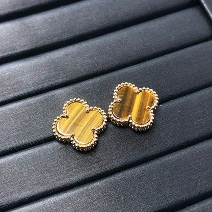 [VCA]CLOVER MEDIUM 1 MOTIFS TIGER EYE EARRINGS