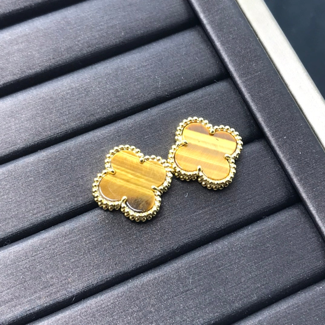 [VCA]CLOVER MEDIUM 1 MOTIFS TIGER EYE EARRINGS