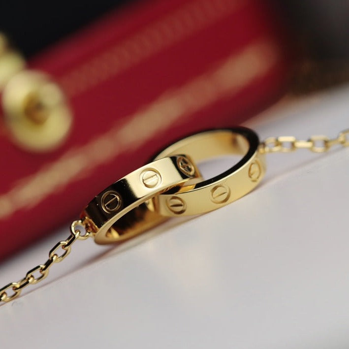 [CAT]LOVE NECKLACE DOUBLE RING GOLD