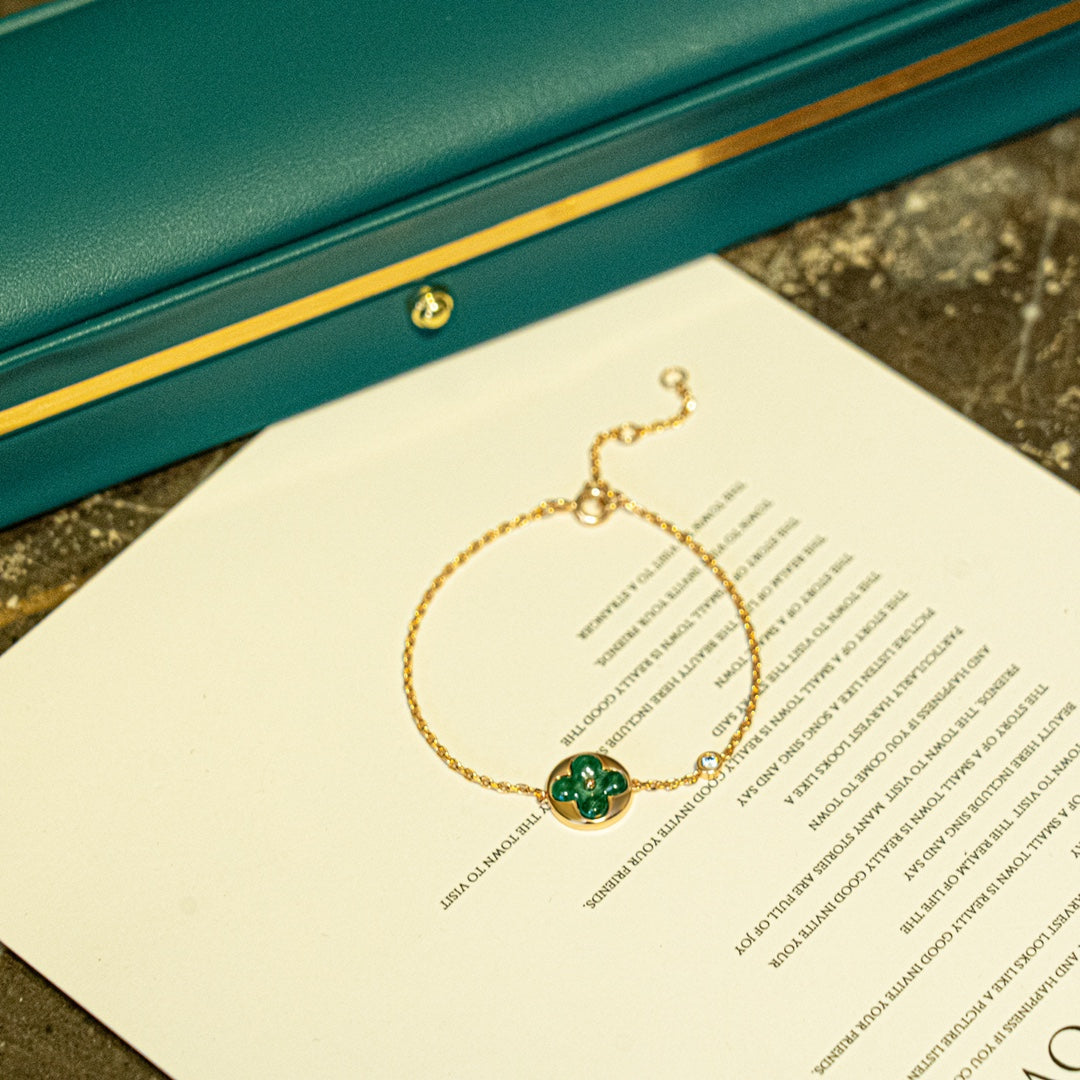 [Loui]SUN MALACHITE 1 DIAMOND PINK GOLD BRACELET