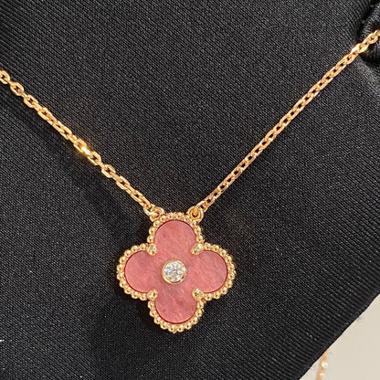 [VCA]CLOVER 15MM DIAMOND RHODONITE NECKLACE