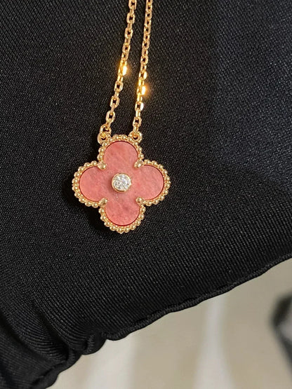 [VCA]CLOVER 15MM DIAMOND RHODONITE NECKLACE