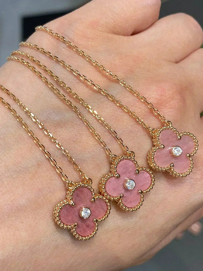 [VCA]CLOVER 15MM DIAMOND RHODONITE NECKLACE