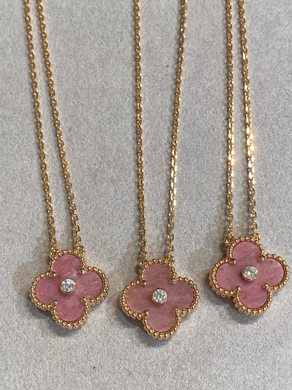 [VCA]CLOVER 15MM DIAMOND RHODONITE NECKLACE