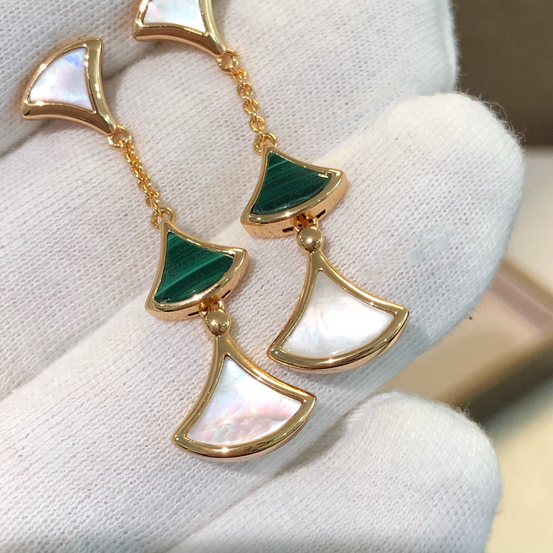 [Blar]DREAM EARRINGS 3 MOTIFS MALACHITE MOP PINK GOLD