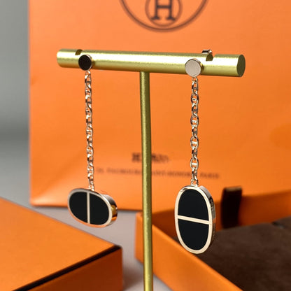 [Hmes]CHAINE VERSO BLACK CERAMIC EARRINGS