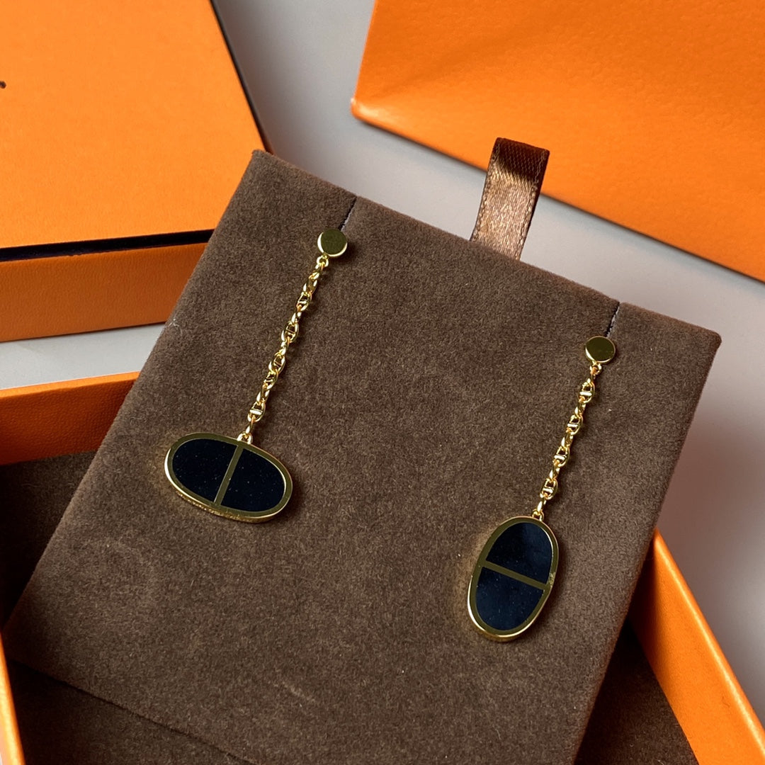 [Hmes]CHAINE VERSO BLACK CERAMIC EARRINGS