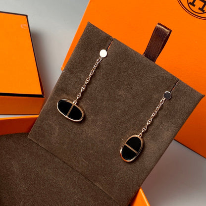 [Hmes]CHAINE VERSO BLACK CERAMIC EARRINGS