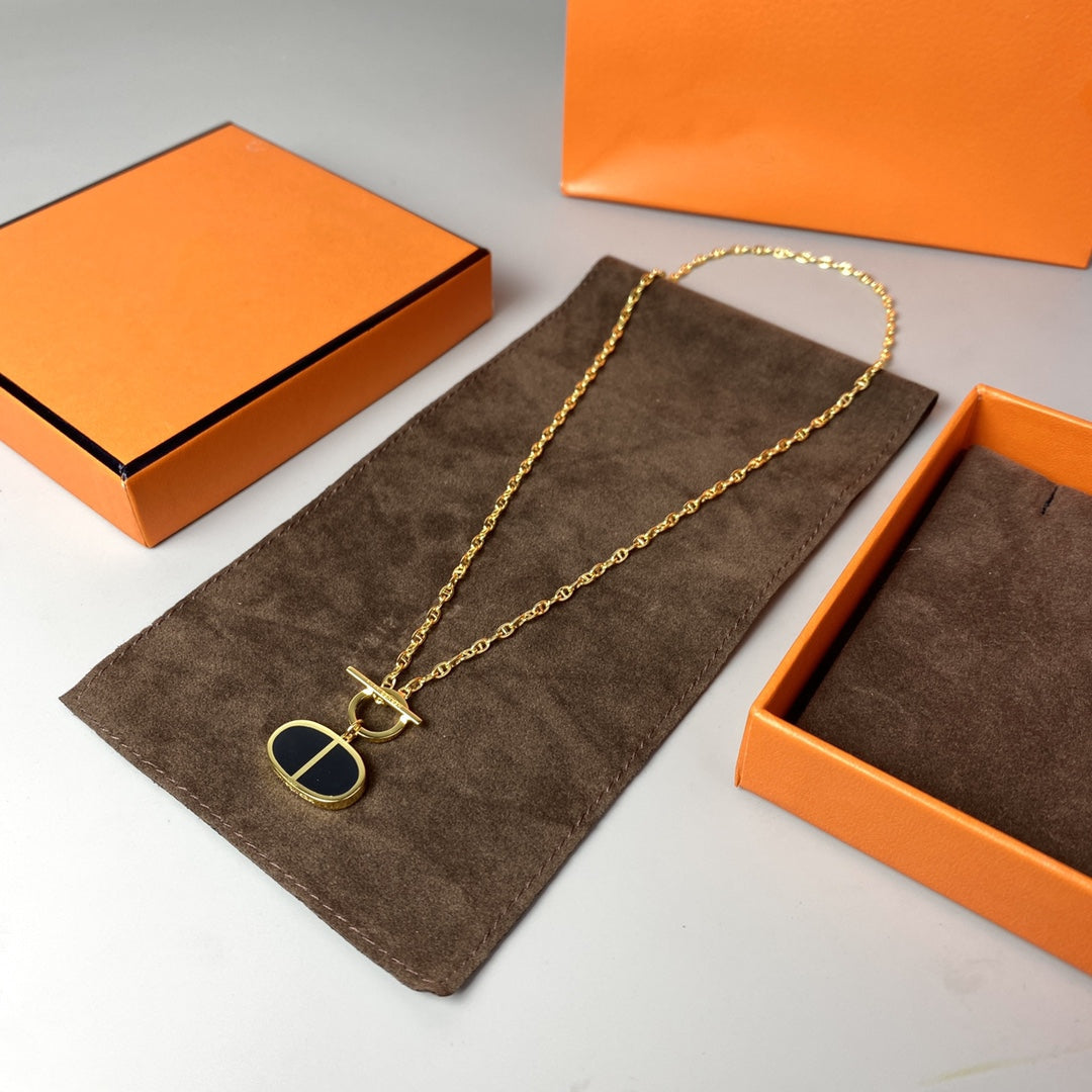 [Hmes]CHAINE VERSO BLACK CERAMIC NECKLACE