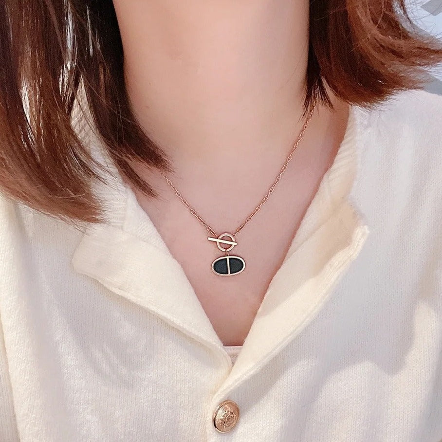 [Hmes]CHAINE VERSO BLACK CERAMIC NECKLACE