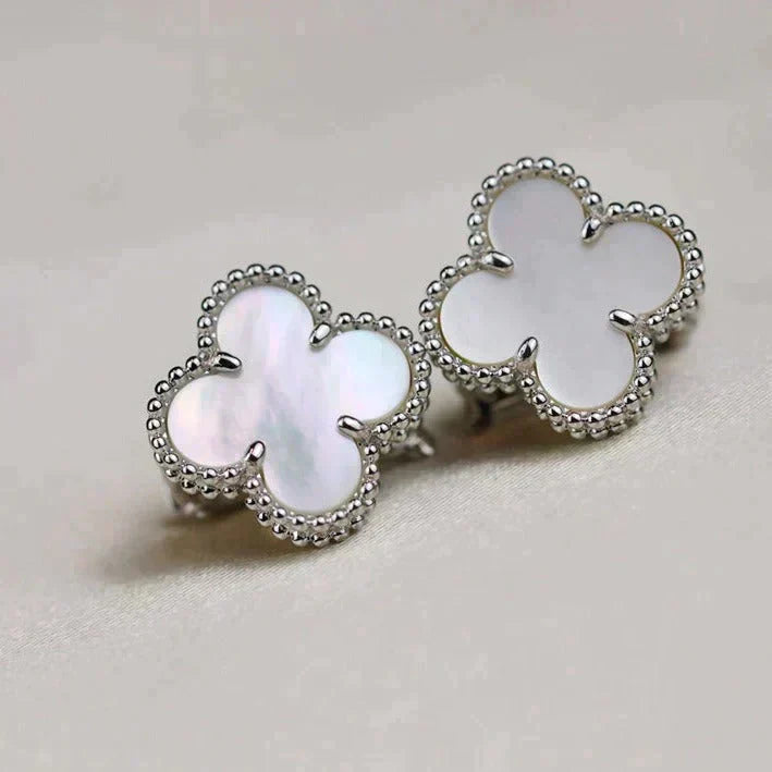 [VCA]CLOVER MEDIUM 1 MOTIFS  WHITE MOP EARRINGS SILVER