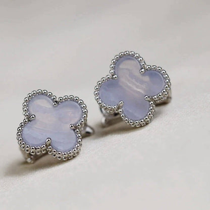 [VCA]CLOVER MEDIUM 1 MOTIFS  WHITE MOP EARRINGS SILVER