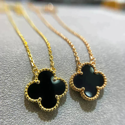 [VCA]CLOVER 15MM BLACK ONYX SINGLE FLOWER NECKLACE