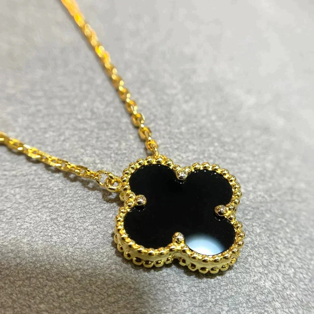 [VCA]CLOVER 15MM BLACK ONYX SINGLE FLOWER NECKLACE