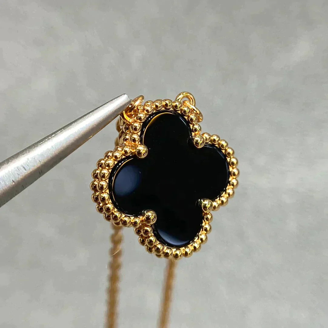 [VCA]CLOVER 15MM BLACK ONYX SINGLE FLOWER NECKLACE