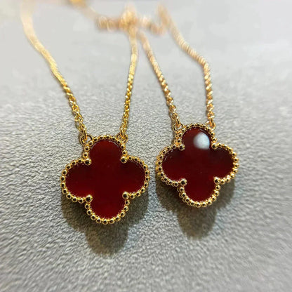 [VCA]CLOVER 15MM CARNELIAN SINGLE FLOWER NECKLACE