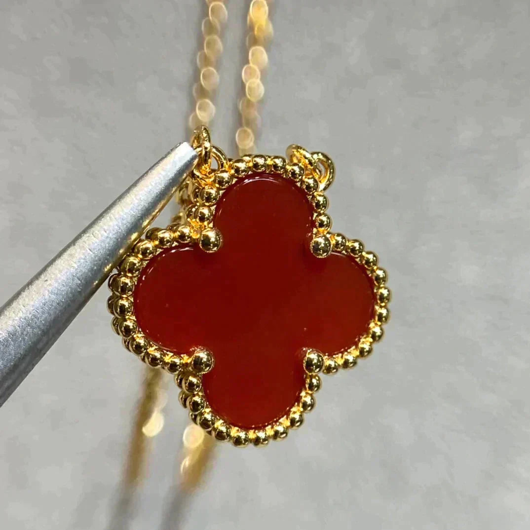 [VCA]CLOVER 15MM CARNELIAN SINGLE FLOWER NECKLACE