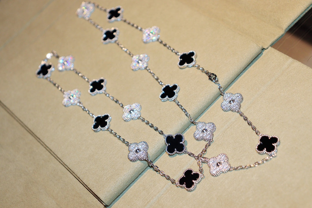 [VCA]CLOVER 20 MOTIFS ONYX DIAMOND SILVER