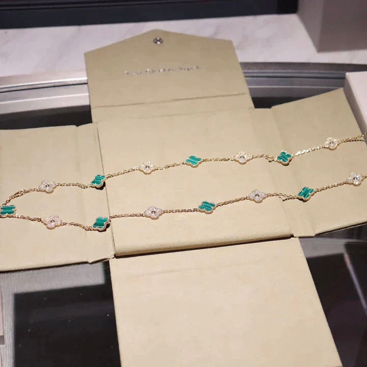 [VCA]CLOVER 20 MOTIFS MALACHITE DIAMOND NECKLACE