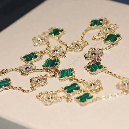 [VCA]CLOVER 20 MOTIFS MALACHITE DIAMOND NECKLACE