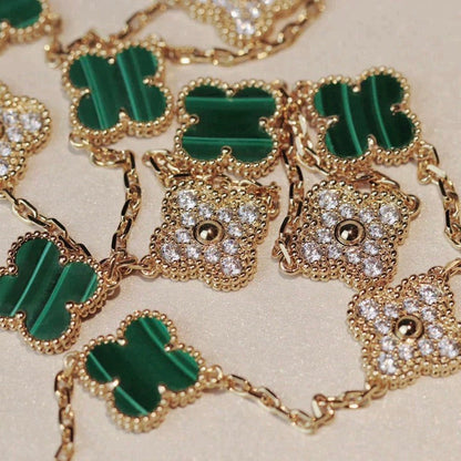 [VCA]CLOVER 20 MOTIFS MALACHITE DIAMOND NECKLACE