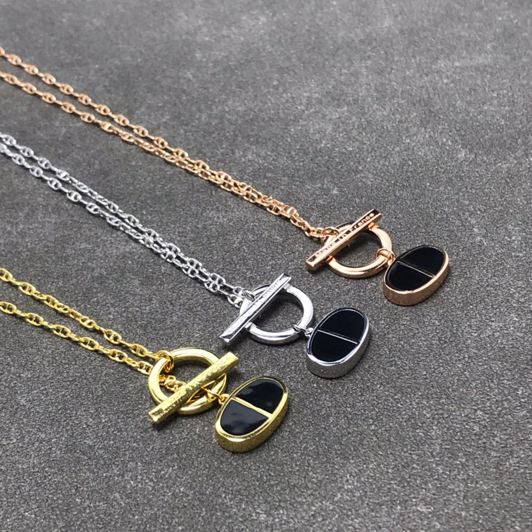 [Hmes]CHAINE VERSO BLACK CERAMIC SILVER NECKLACE