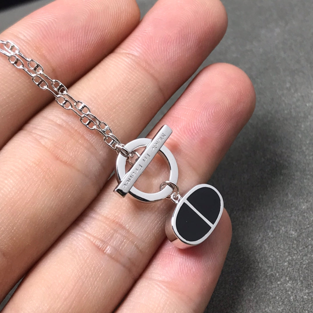 [Hmes]CHAINE VERSO BLACK CERAMIC SILVER NECKLACE