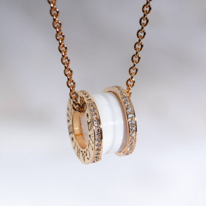 [Blar]ZERO 1 WHITE CERAMIC PINK GOLD DIAMOND NECKLACE