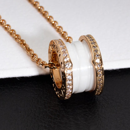 [Blar]ZERO 1 WHITE CERAMIC PINK GOLD DIAMOND NECKLACE