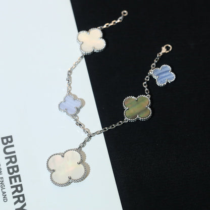 [VCA]CLOVER BRACELET 5 MOTIFS MOP CHALCEDONY SILVER