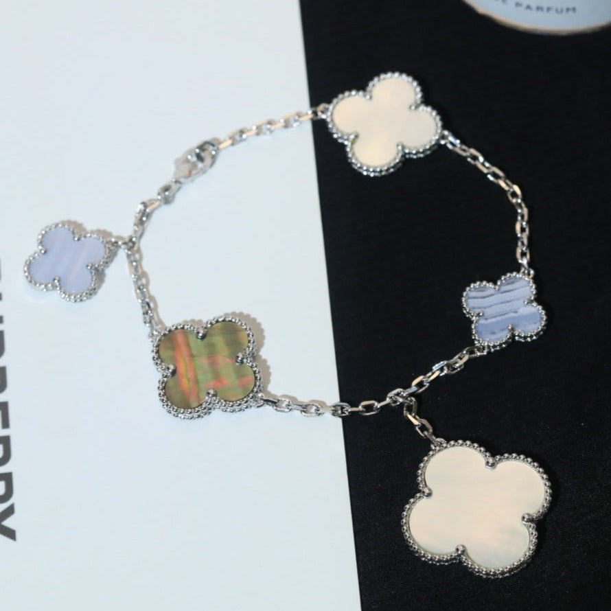 [VCA]CLOVER BRACELET 5 MOTIFS MOP CHALCEDONY SILVER