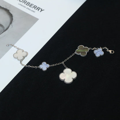 [VCA]CLOVER BRACELET 5 MOTIFS MOP CHALCEDONY SILVER